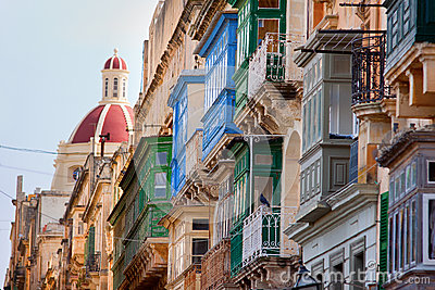 street valletta malta old traditional wooden balconies europe 31130987