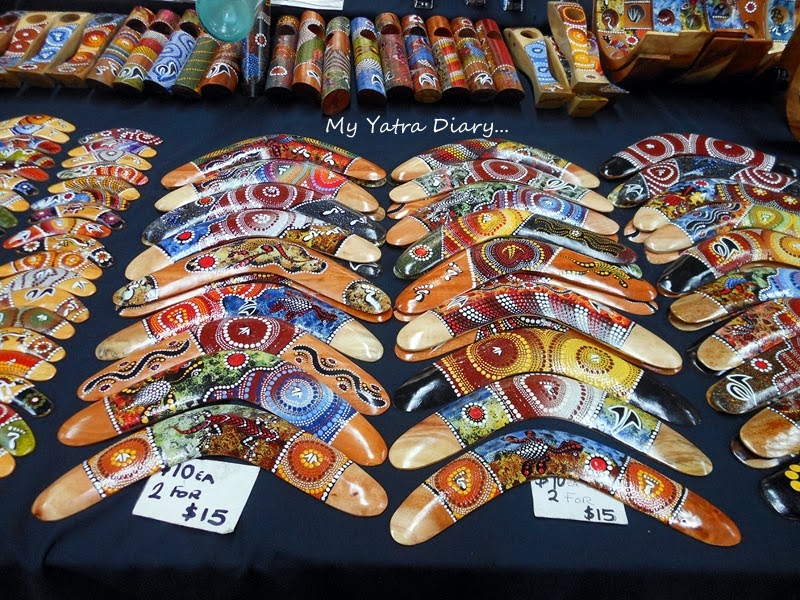 Aboriginal boomerang souvenirs in Queen Victoria Market Melbourne