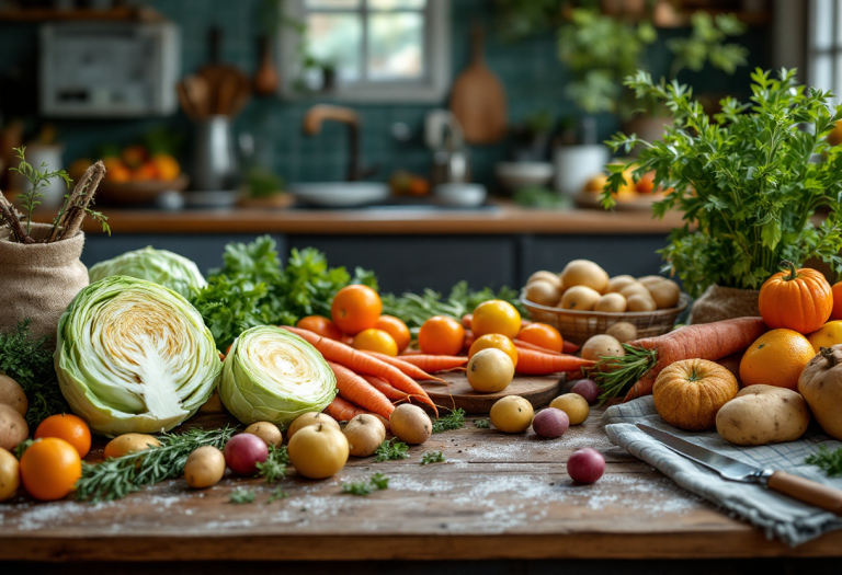 Piatto sano con ingredienti invernali freschi