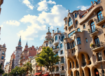 Vista panoramica di Barcellona con opere d'arte e architettura