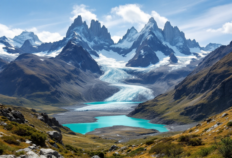 Paesaggio mozzafiato della Patagonia con montagne e laghi