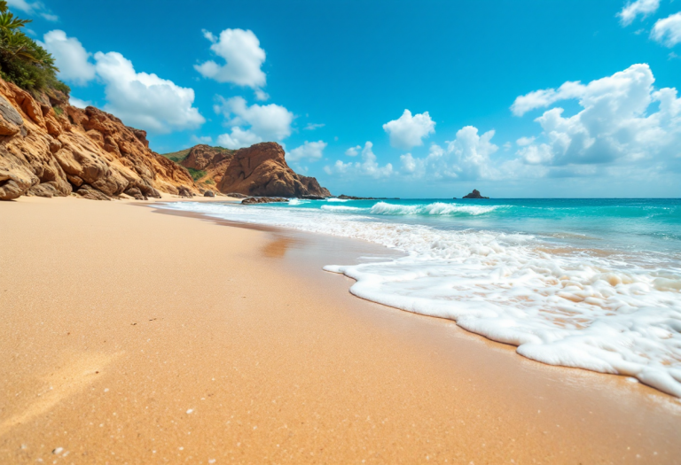 Spiaggia tropicale a Capo Verde con palme e mare cristallino