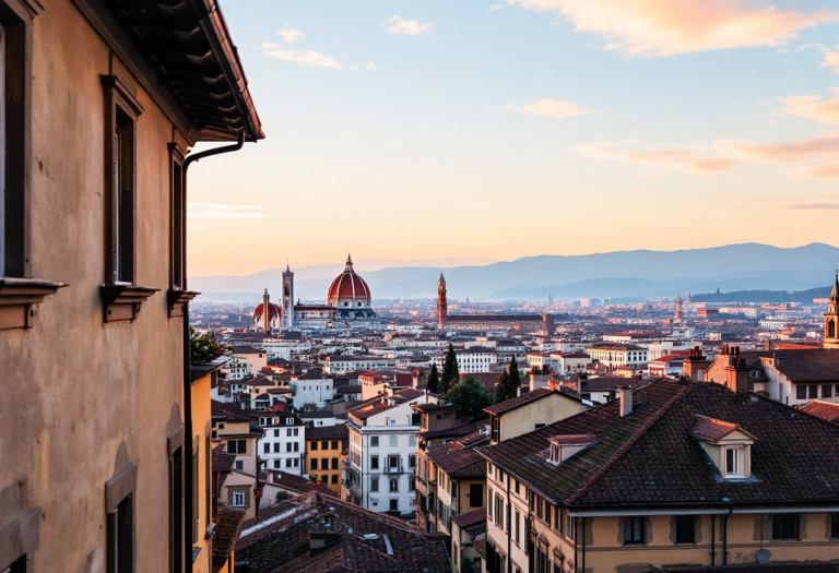 Panorama di Firenze con turisti e monumenti storici