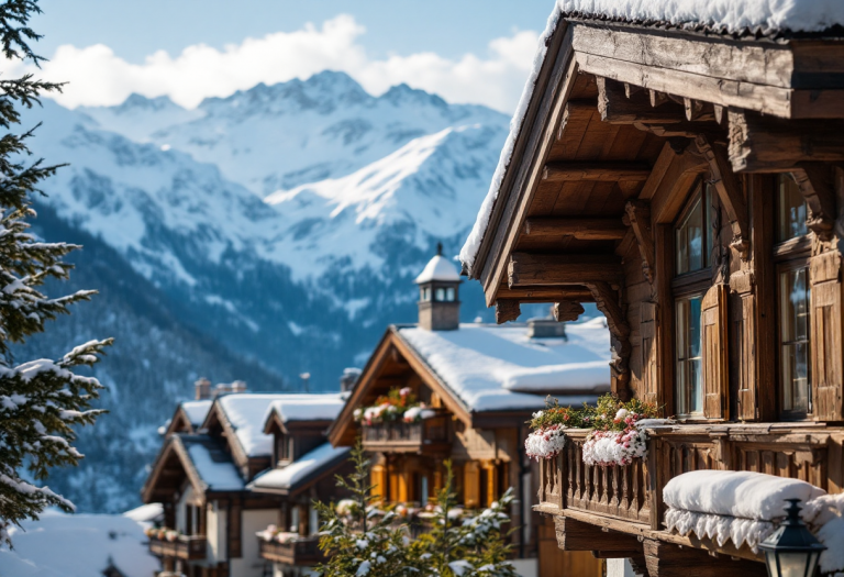 Panorama di Gstaad con montagne e chalet di lusso