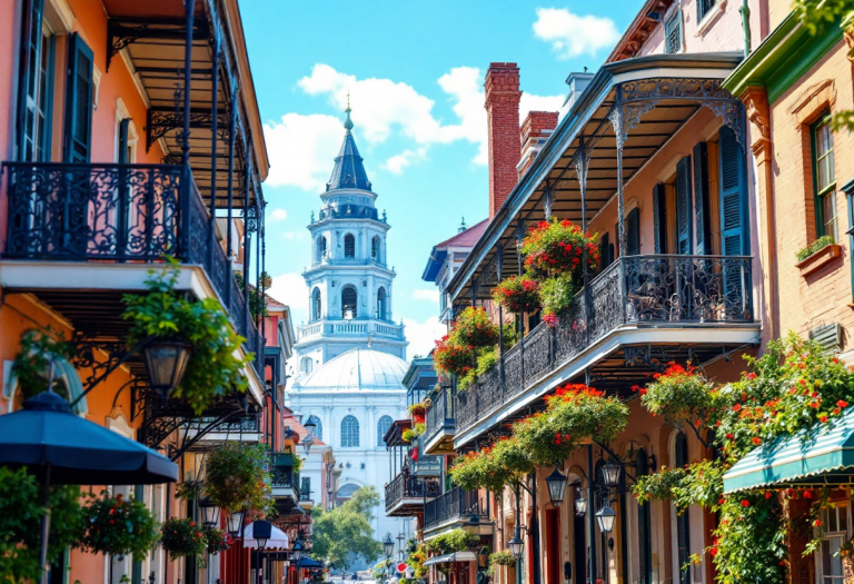 Panorama di New Orleans con cielo sereno e palme