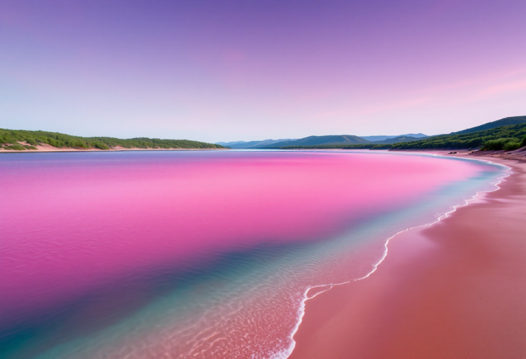 Vista aerea del lago Hillier, famoso per il suo colore rosa unico