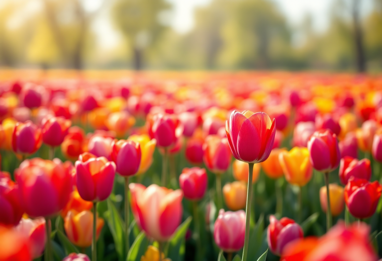 Tulipani colorati in un campo italiano durante la primavera