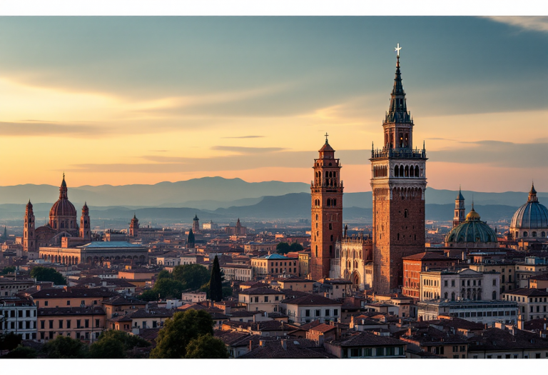 Vista panoramica di Pavia con monumenti storici