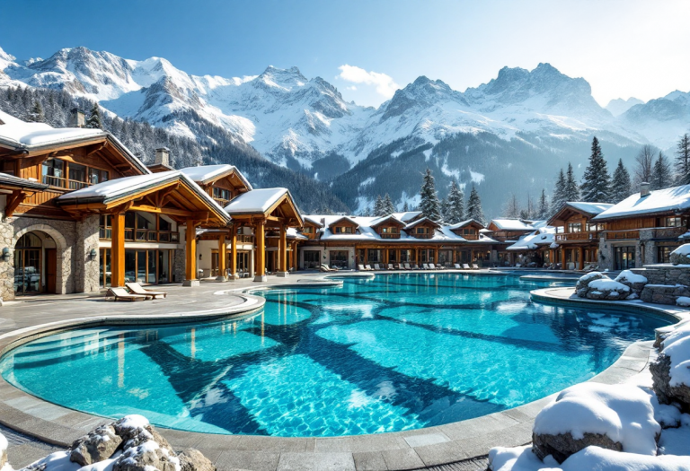 Vista panoramica delle Terme di Premia immerse nelle Alpi