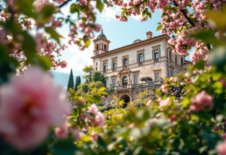 Vista di una villa storica italiana immersa nella natura