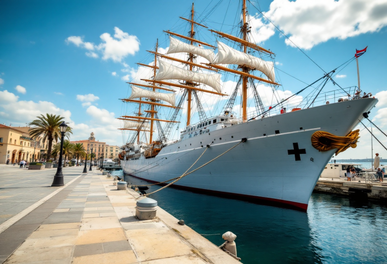 L'Amerigo Vespucci in arrivo a Brindisi durante un evento