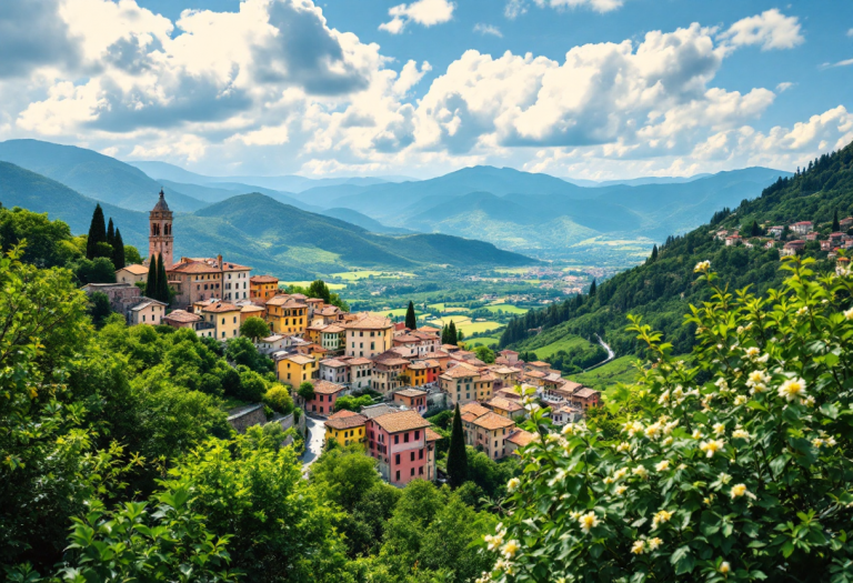 Panorama di un suggestivo borgo italiano in primavera