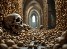 Interno della cappella delle ossa di Évora con teschi