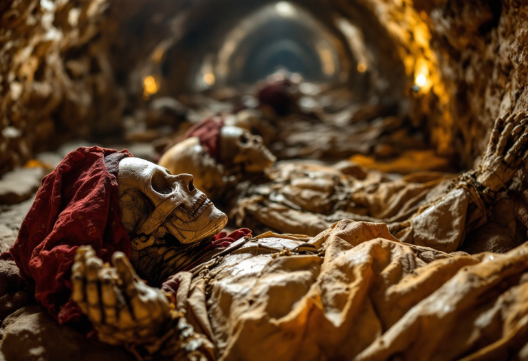 Interno delle catacombe dei Cappuccini con mummie