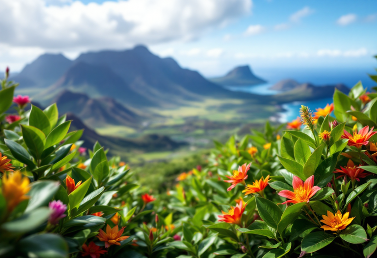Panorama dell'isola di Floreana con vegetazione lussureggiante