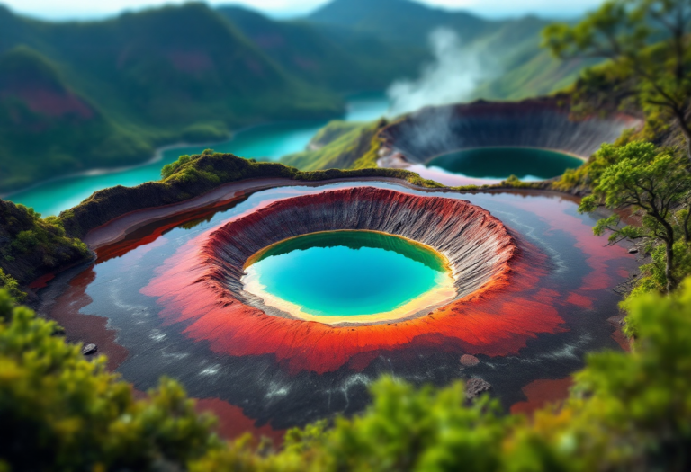 Vista panoramica dei laghi colorati di Kelimutu