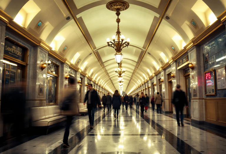 Interno della metro di San Pietroburgo con opere d'arte