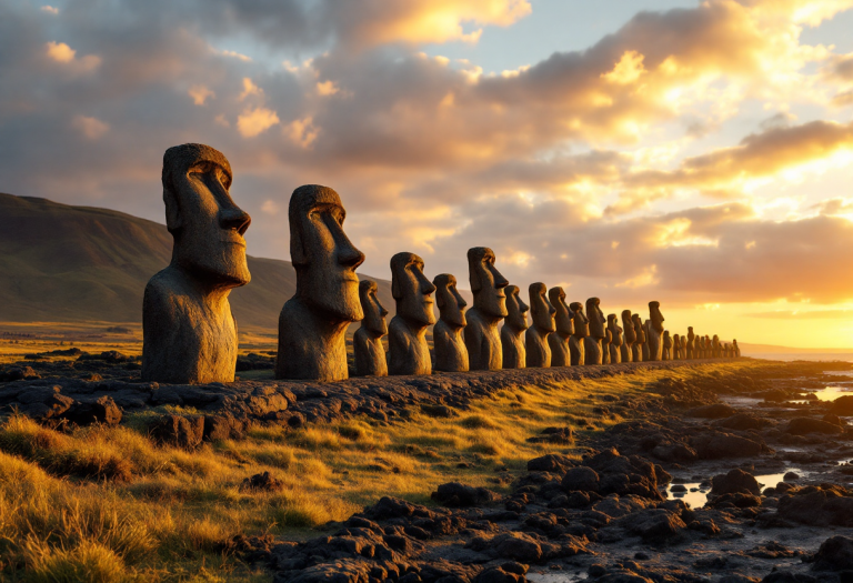 Statue Moai enigmatiche sull'Isola di Pasqua