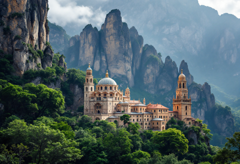 Vista panoramica del monastero di Montserrat in Catalogna