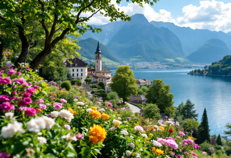 Vista panoramica di Morcote sul Lago di Lugano