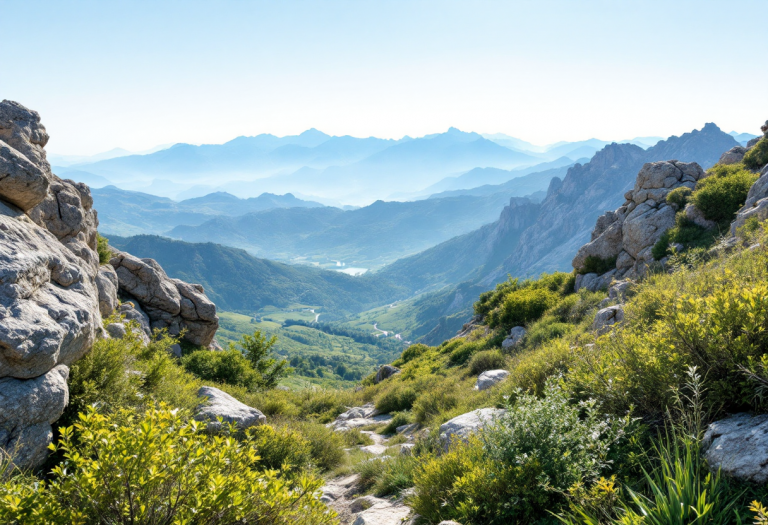 Panorama del Parco dei Monti Sibillini con montagne e boschi