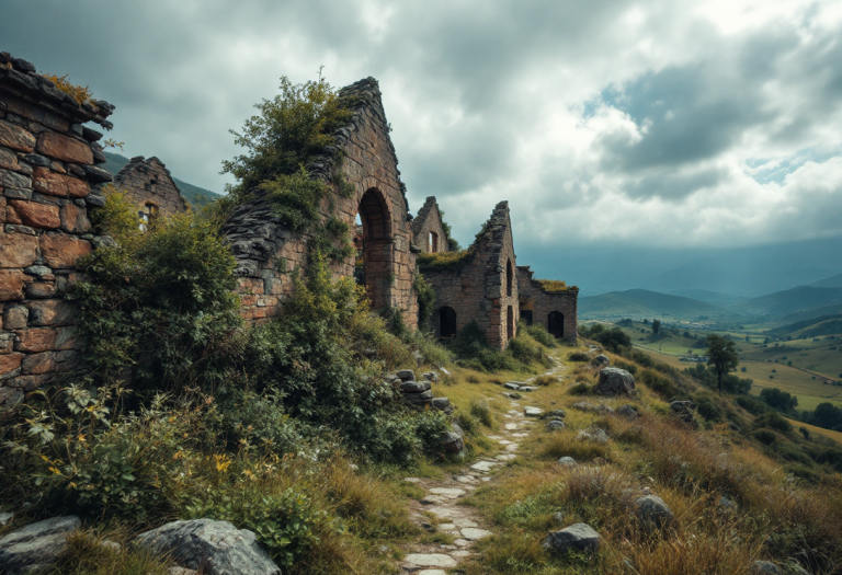 Vista panoramica di Romagnano al Monte, borgo abbandonato