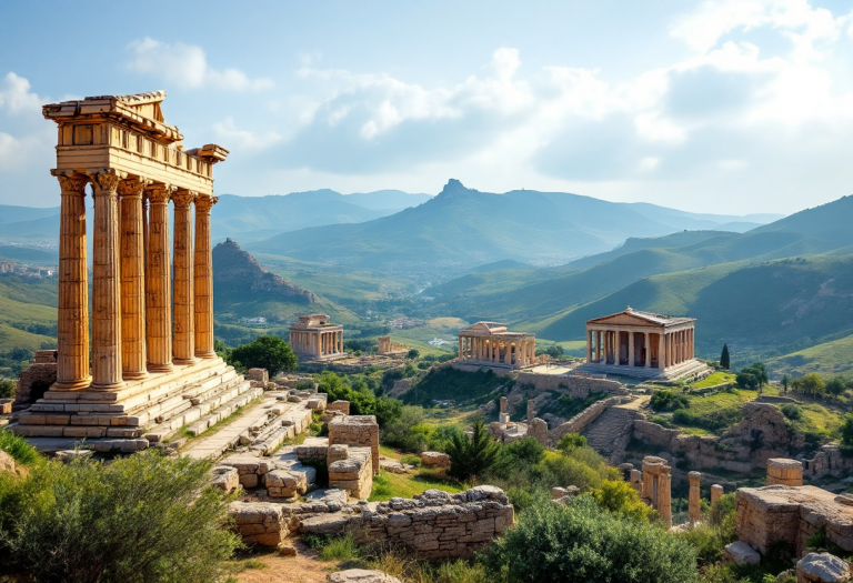 Panorama di Agrigento con templi e natura circostante