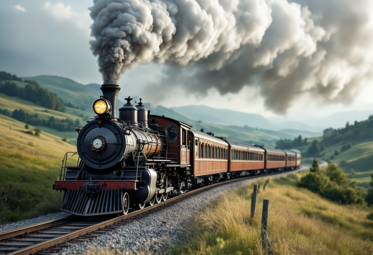 Treno storico immerso in un paesaggio artistico