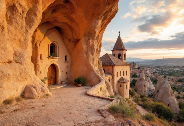 Vista panoramica del villaggio di Çavuşin in Cappadocia