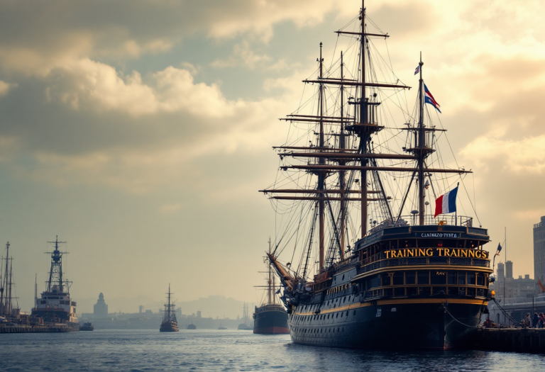 La nave scuola Amerigo Vespucci in porto a Civitavecchia
