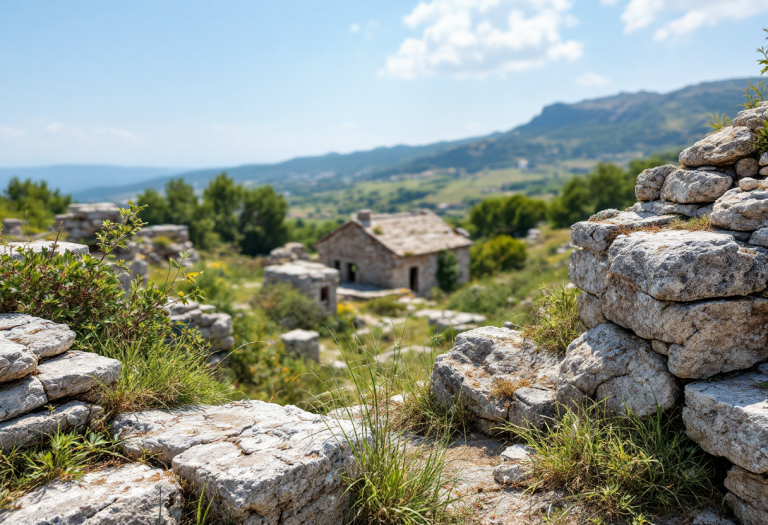 Vista panoramica del villaggio di Anavatos in Grecia
