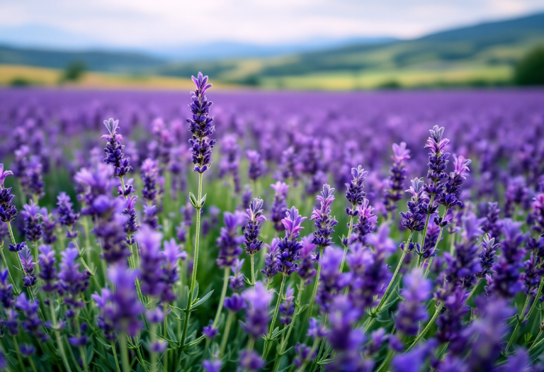 Vista panoramica dei campi di lavanda in Monferrato