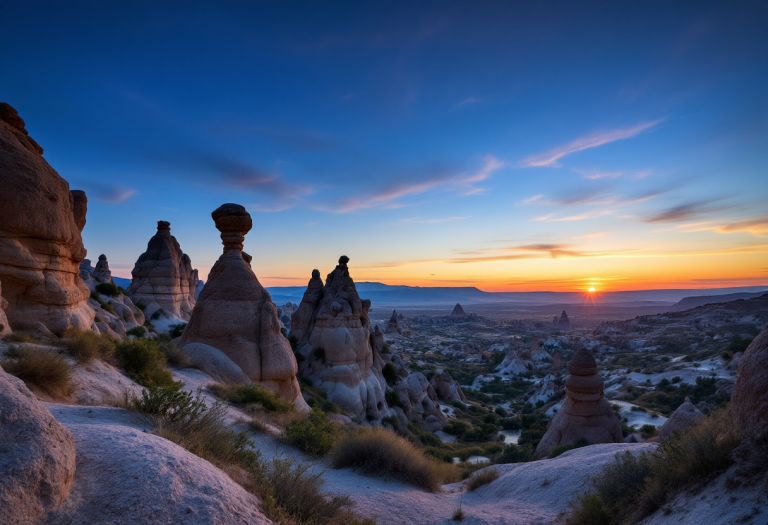 Vista panoramica dei paesaggi unici della Cappadocia