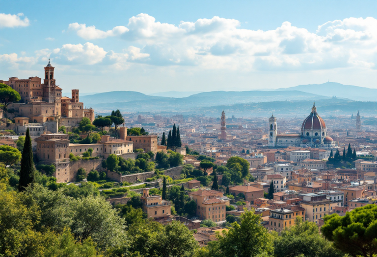 Panorama dei sette colli di Roma con monumenti storici