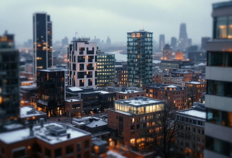 Panorama di Rotterdam con architettura moderna e canali