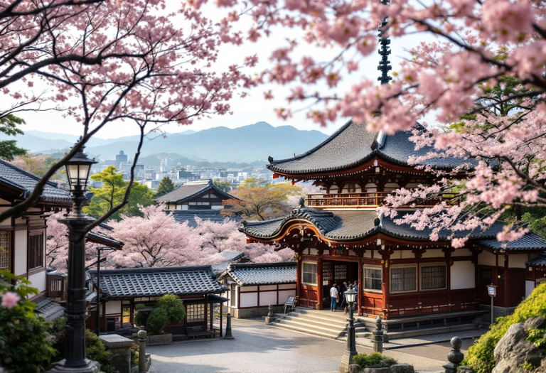 Vista panoramica di Kyoto con templi storici e natura