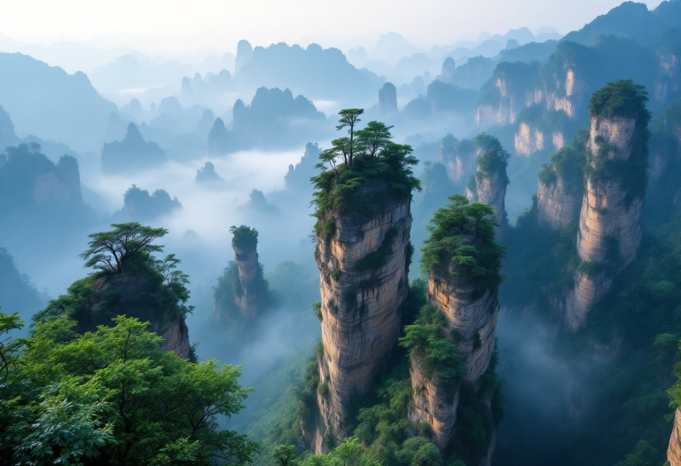 Panorama mozzafiato del Parco Nazionale di Zhangjiajie in Cina