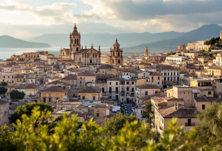 Vista panoramica di Modica con cioccolato e architettura barocca