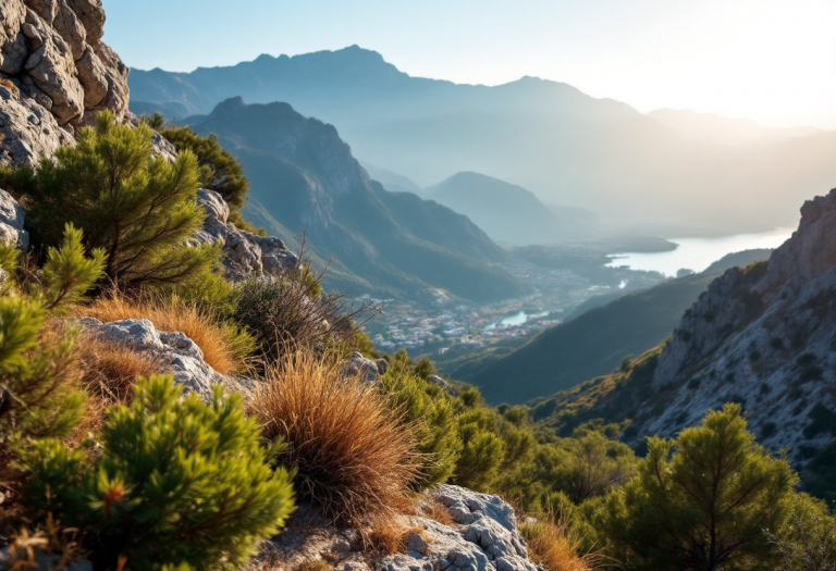 Vista panoramica del Monte Athos e dei suoi monasteri
