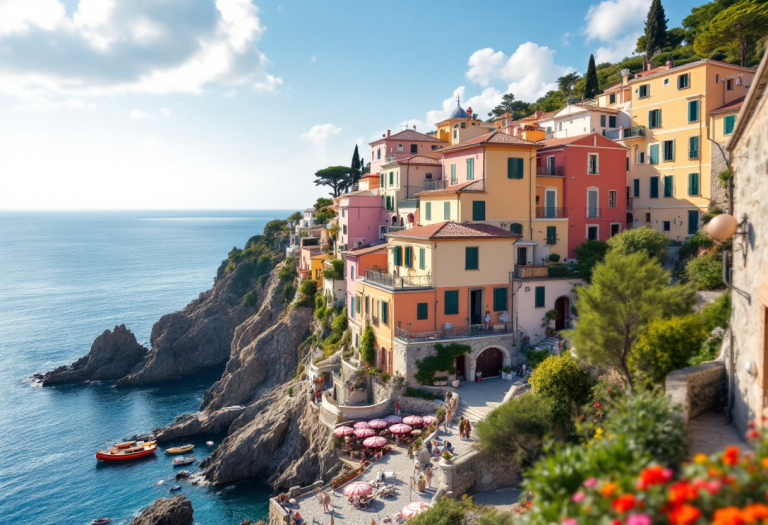 Vista panoramica di Portofino con turisti e regole di accesso