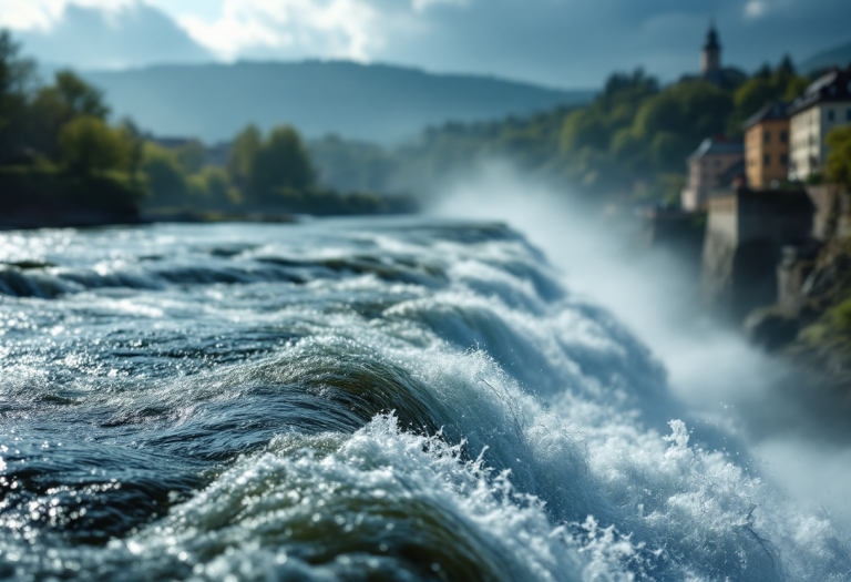 Panorama di Schaffhausen con cascate e architettura storica