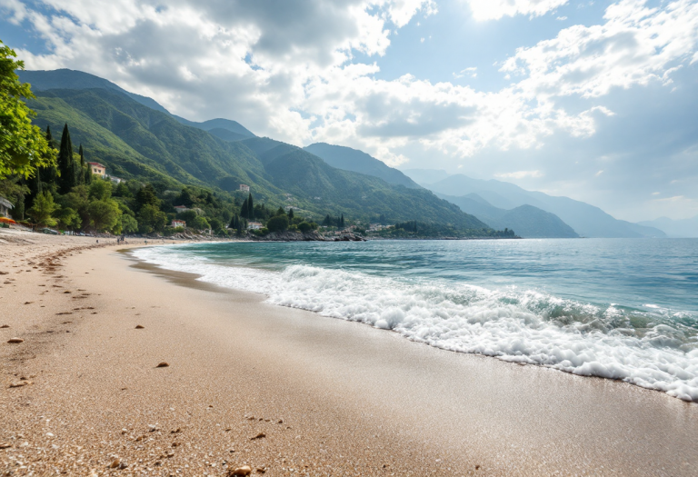 Vista panoramica delle spiagge del lago d'Iseo in estate
