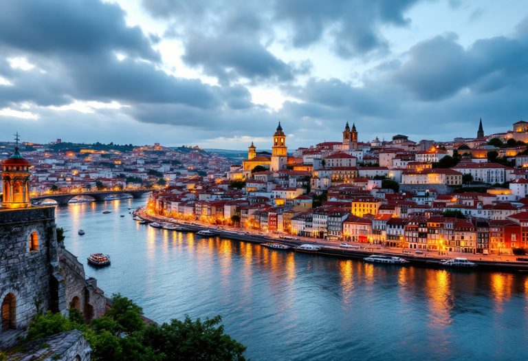 Vista panoramica di Porto con vigneti e architettura storica