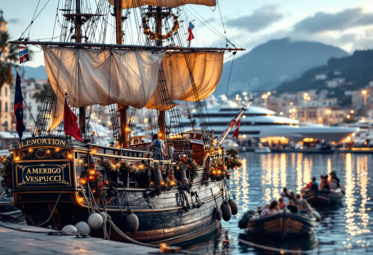 L'Amerigo Vespucci ormeggiato nel porto di Livorno