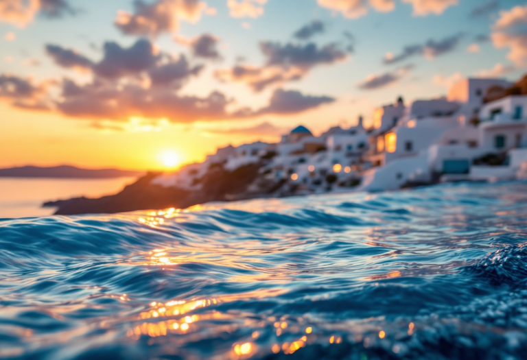 Panorama di Santorini con case bianche e mare blu