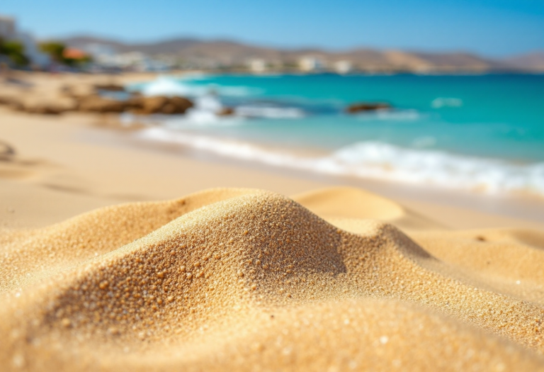 Vista panoramica delle spiagge di Mykonos al tramonto